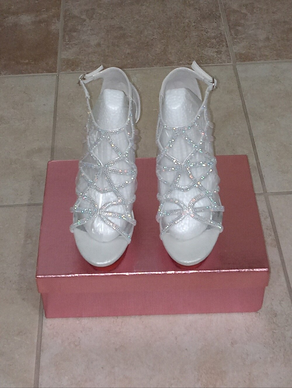 Elegant White Crystal Strappy High Heel Sandal - Women